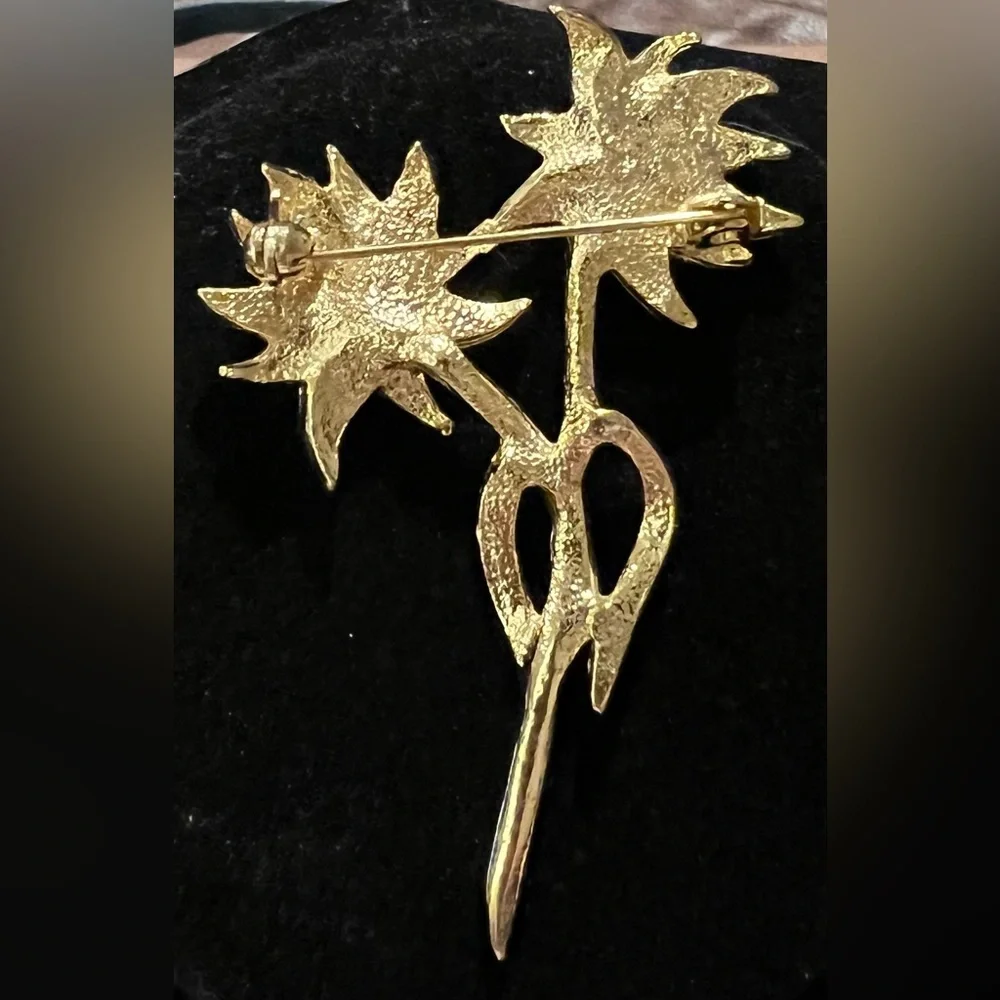 VTG Double Sunflower Gold Tone Brooch Floral Pin Garden Summer Spring 1990s